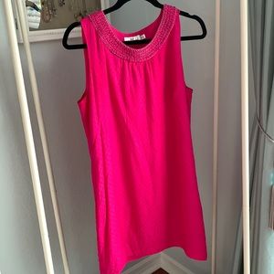 Vineyard vines hot pink sleeveless dress aqua beaded detailed neckline size 12